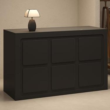 Imagem de Recepção com gavetas trancáveis e prateleira aberta, balcão frontal para escritório ou salão de compras (preto, 80 cm)