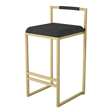 Imagem de Bancos de bar com encosto e apoio para os pés 1 peça, cadeiras de barra alta de veludo com pernas de metal dourado, bancos estofados de altura de balcão para cozinha, altura do assento 75 cm