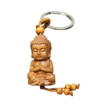Imagem de Chaveiro De Madeira Fofo Com Escultura De Monge Buda Em Formato De Pes