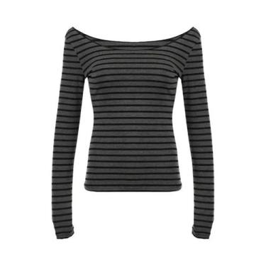 Imagem de Camiseta Feminina Slim De Manga Longa Listrada Estilo Japonês Coreano 