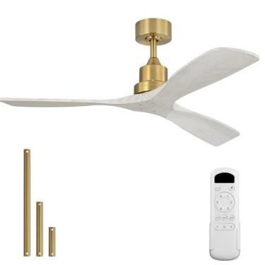 Imagem de Sofucor Ventiladores de teto de 132 cm, sem luz, para uso externo, cinza, sem luz, motor CC silencioso reversível de 3 lâminas, ventilador de teto moderno de madeira maciça com controle remoto para