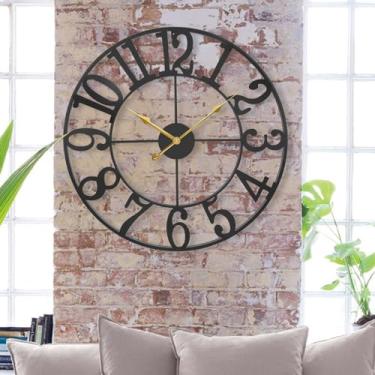 Imagem de SUKYING Relógio grande para decoração de sala de estar, relógio de parede moderno preto de 61 cm silencioso operado por bateria, relógio decorativo de metal grande para cozinha de fazenda, quarto