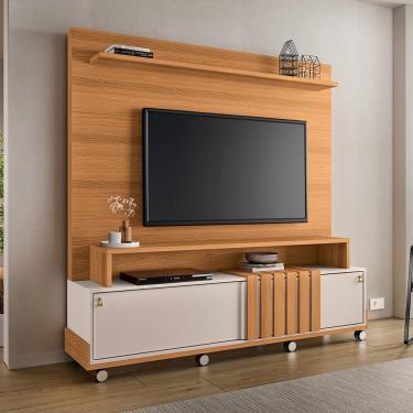 Imagem de Home Painel Decorativo Bolt TV até 65 Pol Portas Deslizantes Pés Rodízio Cinamomo/Off White G26 - Gran Belo