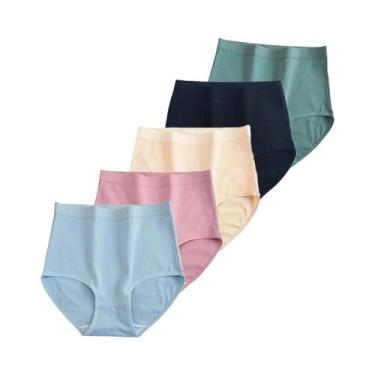 Imagem de Calcinhas De Algodão De Cintura Alta plus Size Para Mulheres, 5 Peças/