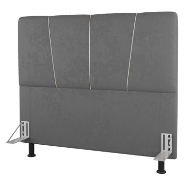 Imagem de Cabeceira Cama Box Casal Queen Size Amber 160cm Estofada Sintético Cinza - Desk Design