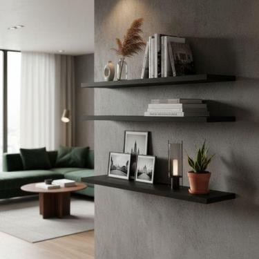 Imagem de Kit 4 Prateleiras Nicho Suporte Invisivel Tamanho 60x20 Mdf Cor Preto 