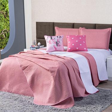 Imagem de Kit Cobre Leito Love Rosê/branco Dupla Face C/ Almofadas Casal Padrão 05 Peças