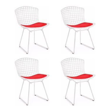 Imagem de Kit 4 Cadeiras Bertoia Branca Com Assento Vermelho