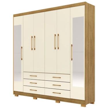 Imagem de Guarda Roupa Casal 223cm Com Espelho Canadá Nature/champanhe - Vila Rica