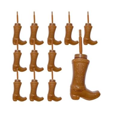 Imagem de Copos De Plástico Em Forma De Bota De Cowboy De 11 Oz Com Canudos E Ta