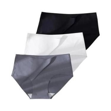 Imagem de Calcinhas Femininas plus Size De Seda Gelada Sem Costura, Kit Com 3 Pe