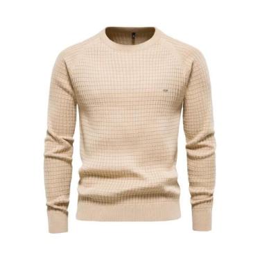 Imagem de Suéteres Masculinos De Algodão Com Gola O, Cores Sólidas, Alta Qualida