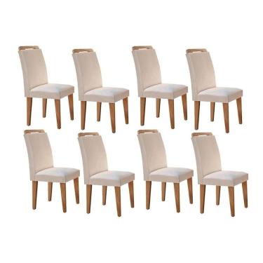 Imagem de Kit 8 Cadeiras Sala Jantar Athenas 8 Un Imbuia -capuccino-suede Creme - Rufato