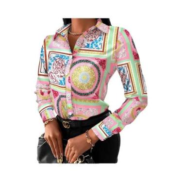 Imagem de Blusa Feminina De Manga Longa Com Estampa Floral, Geométrica E De Letr