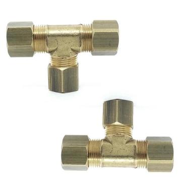 Imagem de Kit 2 Te Tee Latao Compressão 3/8 Anilha Tubo Cobre - ALUMEGAS, ANILHA