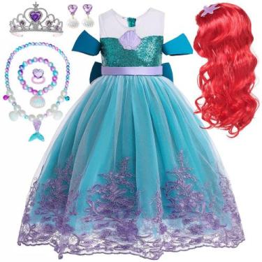 Imagem de Fantasia Yosbabe Little Mermaid Ariel com peruca e acessórios 4-5T