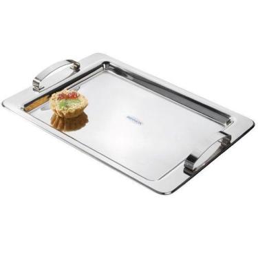 Imagem de Bandeja Inox para Servir Retangular Brinox - Átina 40x28cm, Prata