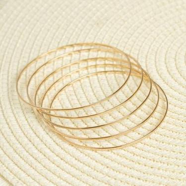 Imagem de Kit 5 Pulseiras Bracelete Aro Fino Folheado a Ouro 18k - Maise Joias, 
