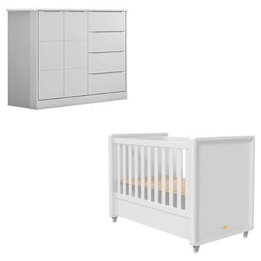Imagem de Berço Americano Tutto New e Cômoda Infantil Eloá Branco Acetinado – Phoenix Baby