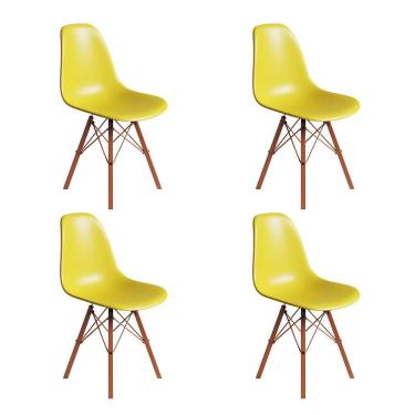 Imagem de Conjunto 4 Cadeiras Eames Estilo Moderno em Ferro Cobre com Assento Amarelo