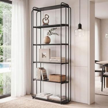 Imagem de Estante em Metal com 6 Prateleiras Design Moderno para Sala e Escritório Orla Preto