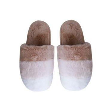 Imagem de Chinelo de Quarto 33/34 Poliéster Listras Bege Basic+ Macio e Confortável