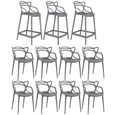 Imagem de Kit 8 cadeiras + 3 banquetas médias Masters Allegra - Cinza Escuro - L