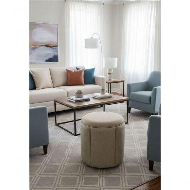 Imagem de Puff Redondo Baú Não é Segredo Debrum Linho Palha 40x45 Ns0602