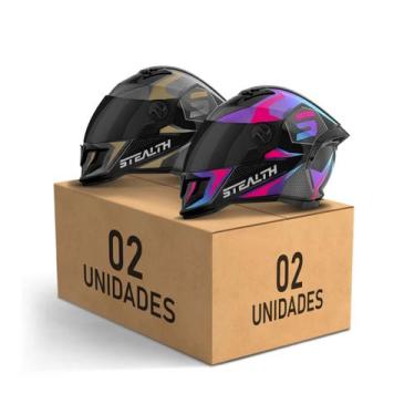 Imagem de Kit 2 Capacete Fechado Stealth Concept Brilhante Viseira Fumê Pro Tork