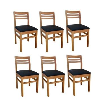 Imagem de Kit 6 Cadeiras para Sala de Jantar em Madeira Maciça Diamante Natural/Preto