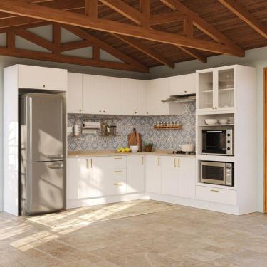 Imagem de Cozinha Modulada 12 Peças com Tampo e Cristaleira e Kit Lat Marselha CabeCasa MadeiraOr...