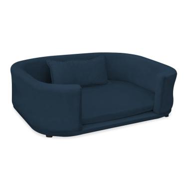 Imagem de Caminha Pet Lola Estofada Sofá Com Almofada Cachorro Gato Pequeno Porte Azul-Marinho