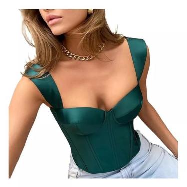 Imagem de G0402-Blusa Top Cropped Corselet Corpete Alcinha Festa Branco 235m - X