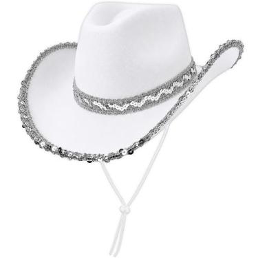 Imagem de Chapéu Country Branco Feminino de Luxo com Lantejoulas - Fantasias Car