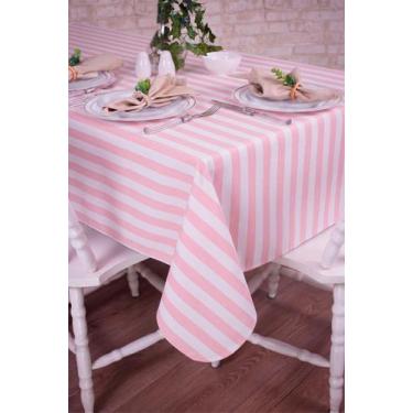 Imagem de Toalha de Mesa Retangular em Tecido Jacquard Estampado Listrado Rosa B