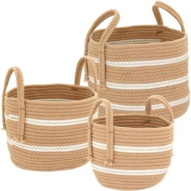 Imagem de Kit 3 cesta decorativa organizadora multiuso singara tecido bege plant