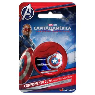 Imagem de Condor Fio Dental Infantil Capitão América 25 m Sabor Menta e Higiene 