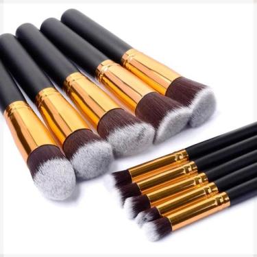 Imagem de Kit 10 Pinceis Profissional De Maquiagem Esfumar Contorno Cor Preto - 