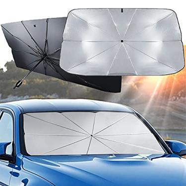 Imagem de BMNK Guarda-sol para para-brisa de carro – Protetor solar de carro para para-brisa, guarda-chuva dobrável para carro, protege o veículo contra raios UV do sol e do calor pequeno