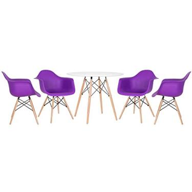 Imagem de Loft7, Kit Mesa Eames 90 cm branco + 4 cadeiras Eames DAW Roxo