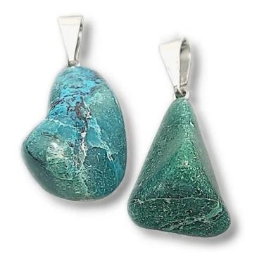 Imagem de Pingente Cristal Crisocola Peruana Combate Tpm Tensão Irritação com Malaquita na Composição