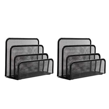 Imagem de wishacc Suporte de pasta, 2 pacotes de porta-cartas, organizador de correio para mesa de malha de metal com 3 compartimentos verticais verticais