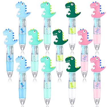 Imagem de 12 peças mini unicórnio dinossauro caneta multicolorida unicórnio dinossauro caneta esferográfica tinta gel retrátil unicórnio dinossauro caneta shuttle caneta para criança escritório escola festa de natal (estilo dinossauro)
