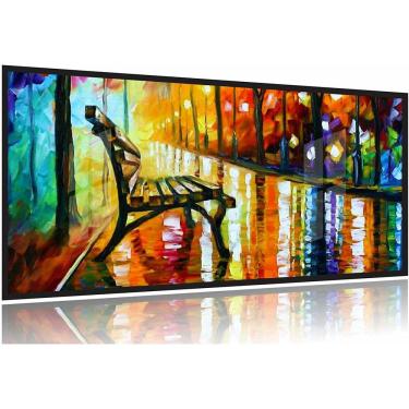 Imagem de Quadro Abstrato Banco Praça Artístico Para Corredor Apê Moldura Preta 2x2