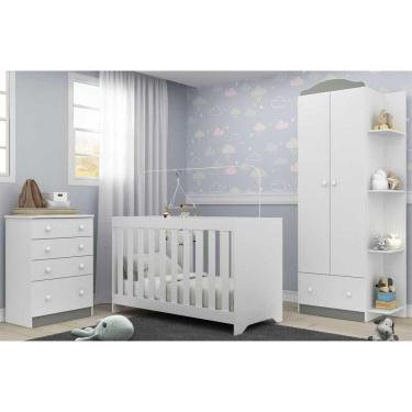 Imagem de Quarto Infantil Completo João e Maria com berço 3 em 1 + colchão Multimóveis + Roupeiro e cômoda Branco