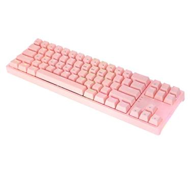Imagem de Teclado Mecânico, Azul Interruptor Material ABS 4 Cores 71 Teclas Resposta Rápida Design Ergonômico Tipo C Teclado de Digitação Mecânica Rosa