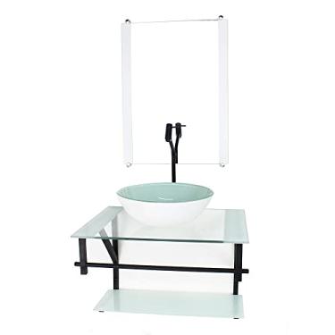 Imagem de GABINETE DE VIDRO PARA BANHEIRO 60CM AP CUBA REDONDA BRANCO COM TORNEIRA PRETA