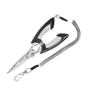 Imagem de Alicate de pesca Booms Fishing H1 Ferramentas de aço inoxidável com cordão de bainha 17 cm 3 cores disponíveis, Black Pliers with Lanyard