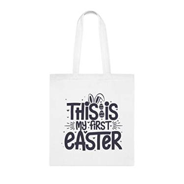 Imagem de Esta é minha primeira bolsa de Páscoa, presente engraçado de Páscoa, bolsa de ombro de Páscoa, sacos reutilizáveis de Páscoa, ideia de de Natal, Branco