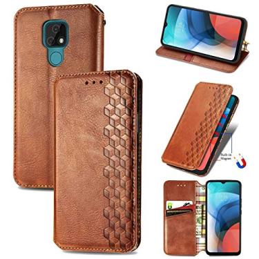 Imagem de HONGYAN Capa de telefone Para Motorola MOTO E7 Cubic Grid Pressed Horizontal Flip Magnetic PU Bolsa de Couro com Suporte e Slots de Cartão e Carteira Capa protetora